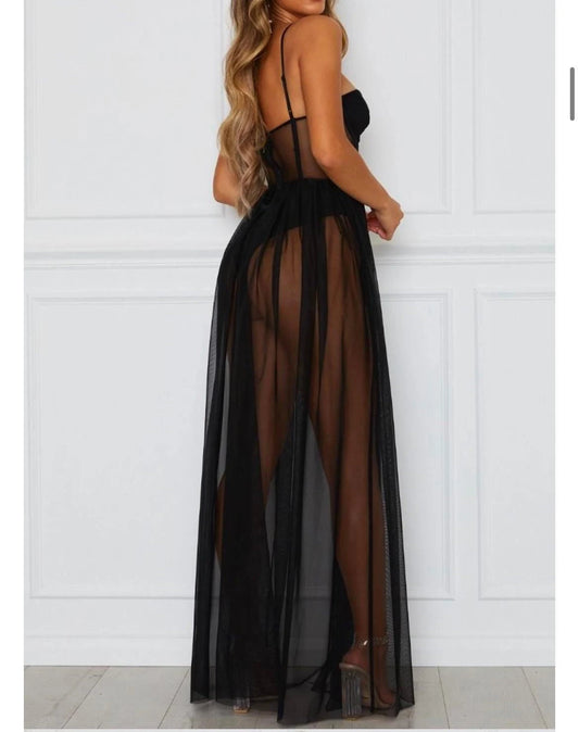 Black See-Through Mesh Dress. Perfect Cover Up Rave Dress.
